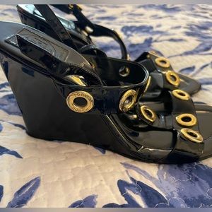 Tory Burch black patent wedges